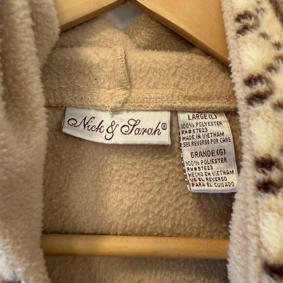 Nick & Sarah Plush Fleece Full Zip Up Hoodie Jacket Tan & Brown Boho Size Large - Picture 3 of 8